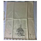 Vintage Linen Collection and Floral Crewel Embroidery Framed Artwork