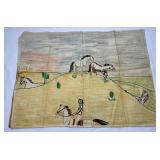 Vintage Linen Collection and Floral Crewel Embroidery Framed Artwork