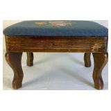 Vintage Footstool with Needlepoint Design 14" H x 11" D x 9" H
