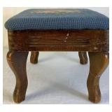 Vintage Footstool with Needlepoint Design 14" H x 11" D x 9" H
