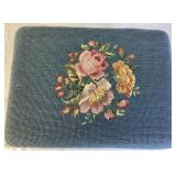 Vintage Footstool with Needlepoint Design 14" H x 11" D x 9" H