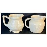 Vintage Off White Embossed Footed Creamer and Vintage Creamer with Daisy