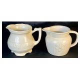 Vintage Off White Embossed Footed Creamer and Vintage Creamer with Daisy