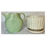 Vintage McCoy Ceramic Pitcher and Bamboo Pottery Planter