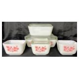 Set of Vintage Pink Gooseberry Pyrex Refrigerator Dishes