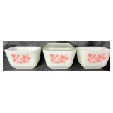 Set of Vintage Pink Gooseberry Pyrex Refrigerator Dishes