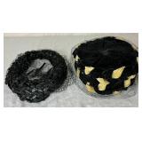 Two Vintage Black Hats with Short Veils