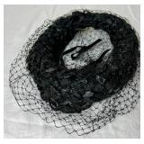 Two Vintage Black Hats with Short Veils