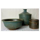 Three Piece Pottery Set - Vase, Bowl and Tumbler Jar