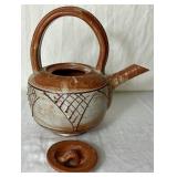 Long Handled Pottery Teapot and Matching Bowls