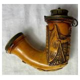 Antique Meerschaum Hand Carved Smoking Pipe with Brass Mounted Cap