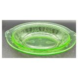 Vintage Indiana Glasss Uranium Glass Oval Serving Dish and Uranium Glass Plate with Hand Painted Flowers