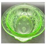 Vintage Indiana Glasss Uranium Glass Oval Serving Dish and Uranium Glass Plate with Hand Painted Flowers