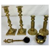 Brass Collection - Candlestick Holders, Snuffer, Oil Lamp and Pot Ashtray