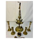 Brass Collection - Candlestick Holders, Snuffer, Oil Lamp and Pot Ashtray