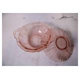 Set of 2 Pink Depression Glass Bowls with Scalloped Rims