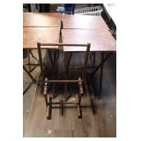 Set of 4 Folding TV Tray Tables with Woodgrain Pattern