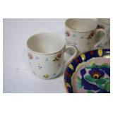Vintage Set of 10 Floral Pattern Teacups and 8 Matching Saucers