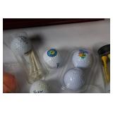 Wooden Display Rack with Clock and Assorted Golf Balls and Tees