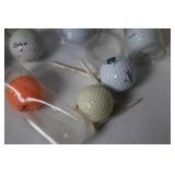 Wooden Display Rack with Clock and Assorted Golf Balls and Tees