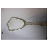 Vintage Handheld Mirror with Ornate Carved Handle and Floral Artwork