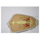 Vintage Handheld Mirror with Ornate Carved Handle and Floral Artwork