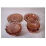 Set of Pink Depression Glass Bowls and Plates