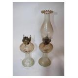 Pair of Antique Glass Oil Lamps with Chimney and Burner