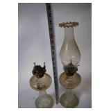 Pair of Antique Glass Oil Lamps with Chimney and Burner