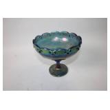 Vintage Iridescent Blue Carnival Glass Compote