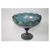 Vintage Iridescent Blue Carnival Glass Compote