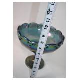 Vintage Iridescent Blue Carnival Glass Compote
