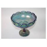 Iridescent Blue Carnival Glass Compote Bowl