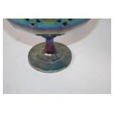 Iridescent Blue Carnival Glass Compote Bowl