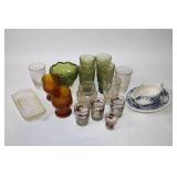 Vintage Glassware Collection with Mixed Colors and Patterns