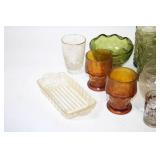 Vintage Glassware Collection with Mixed Colors and Patterns