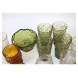 Vintage Glassware Collection with Mixed Colors and Patterns