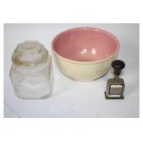 Vintage Collection: Ceramic Bowl, Glass Jar, and Roberts Numbering Machine