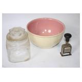 Vintage Collection: Ceramic Bowl, Glass Jar, and Roberts Numbering Machine