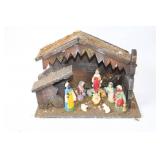 Vintage Nativity Scene with Stable and Figurines