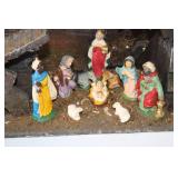 Vintage Nativity Scene with Stable and Figurines