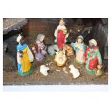 Vintage Nativity Scene with Stable and Figurines