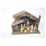 Vintage Nativity Scene with Stable and Figurines