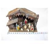 Vintage Nativity Scene with Stable and Figurines