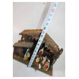 Vintage Nativity Scene with Stable and Figurines