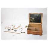 Vintage Jewelry Box with Assorted Costume Jewelry Collection