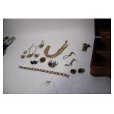 Vintage Jewelry Box with Assorted Costume Jewelry Collection