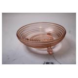 Pink Depression Glass Footed Bowl with Ribbed Design