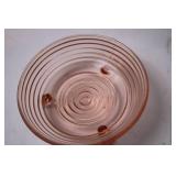 Pink Depression Glass Footed Bowl with Ribbed Design