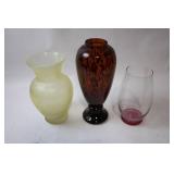Collection of 3 Decorative Glass Vases with Unique Designs